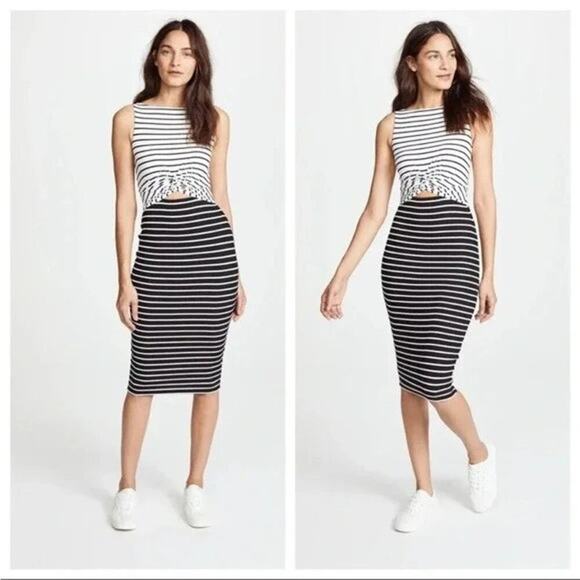BAILEY 44 Rabbit Hole Dress White Black Striped Size XL Rib Knit Stretch - Picture 1 of 6